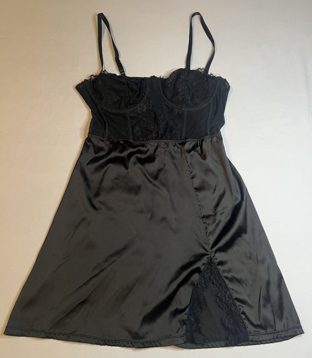 Princess Polly Black Lace Corset Slip Mini Dress Satin Look Size L/XL